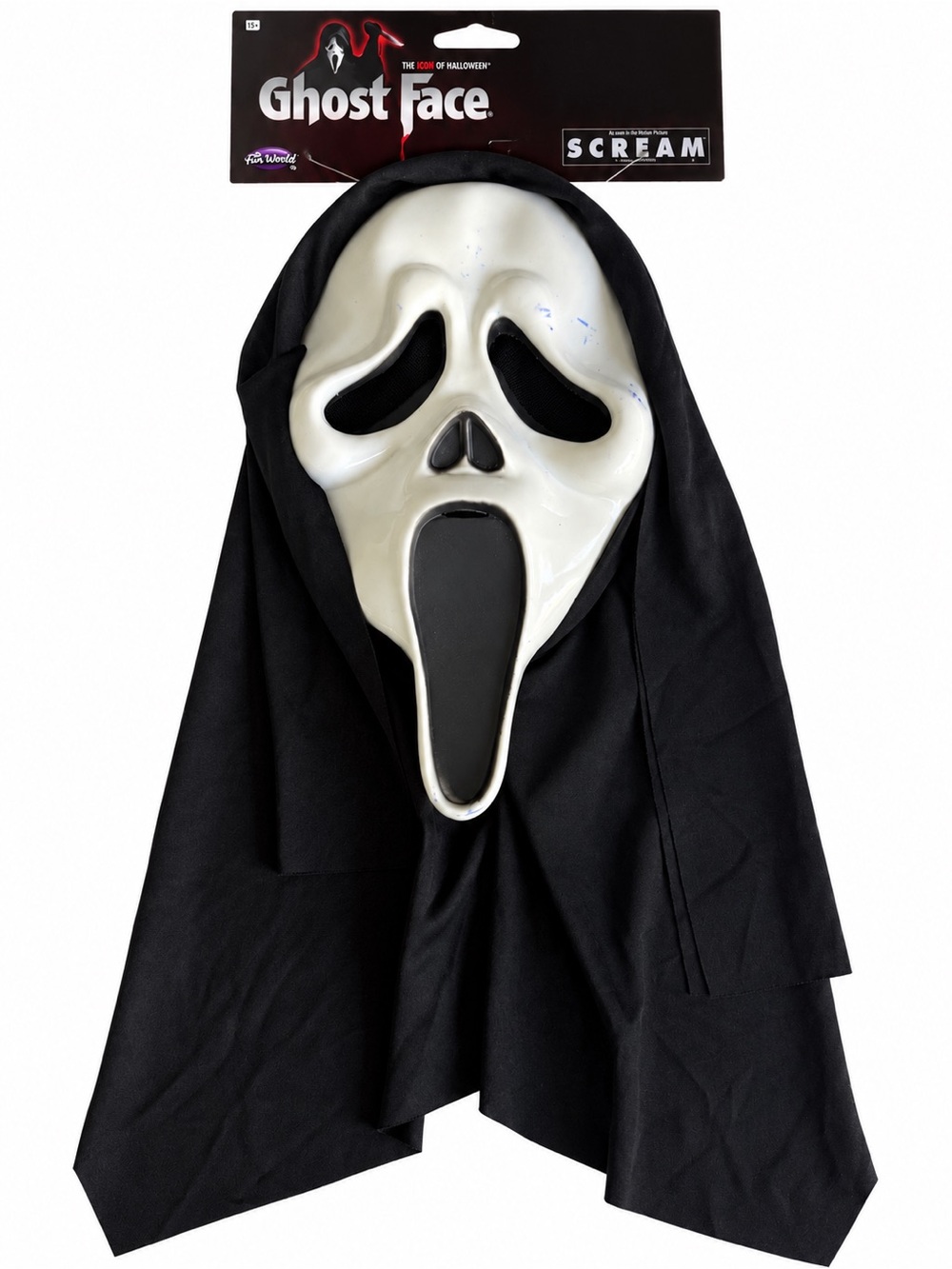Fun World Ghost Face Scream Mask With Black Hood Halloween Costume